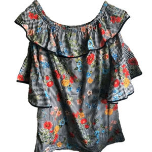 Zara Floral and Gingham Off the Shoulder Top